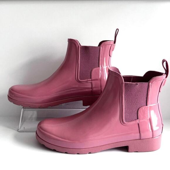 Hunter Original Refined Gloss Chelsea Boots - Rose - Women's Size 7 - Picture 3 of 9